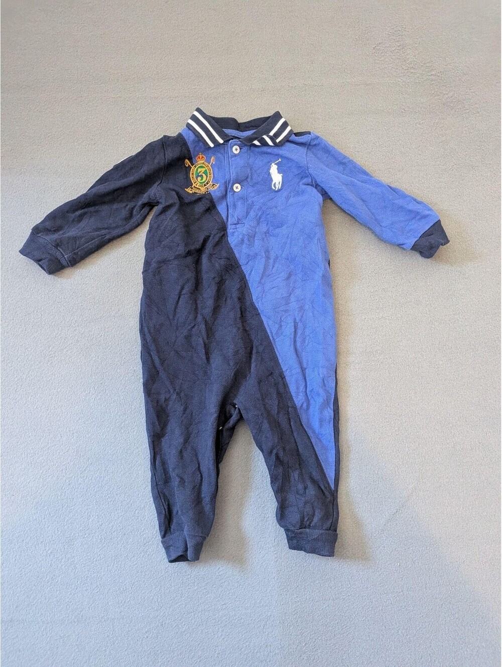 Ralph Lauren Coverall Boys 9-12 Months Blue Colorblock Polo Collar One Piece